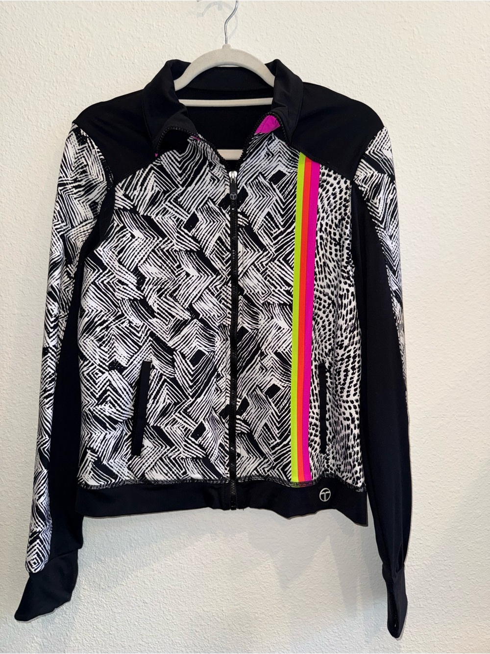 Trina Turk Black & White Patterned Jacket with Neon Stripe